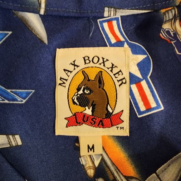 Max Boxxer USA Mens Med Short Sleeve Blue Camp Shirt Air Force Airplanes NWT - Picture 5 of 6